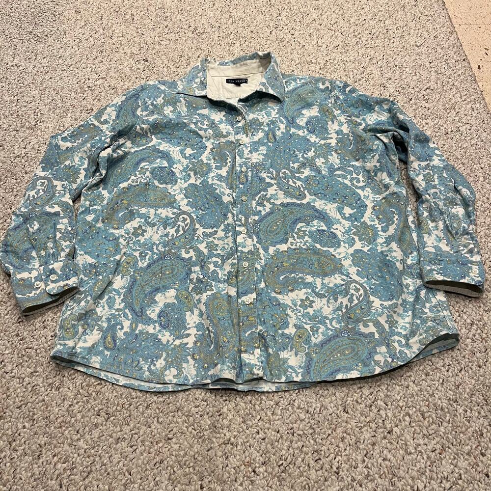 Lands End Paisley Corduroy Paisley Long Sleeve Button Down Shirt 2X Blue Preppy